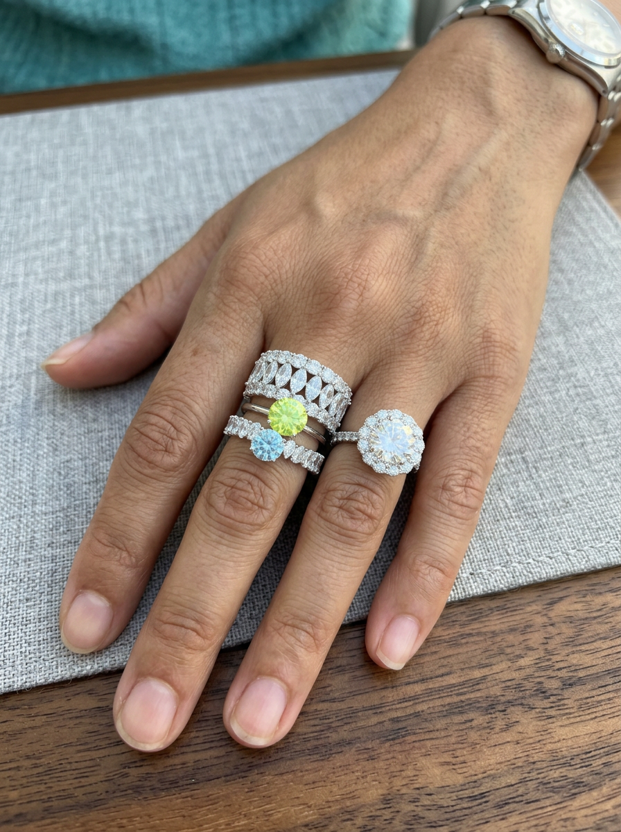 Detalhe de semijoias douradas